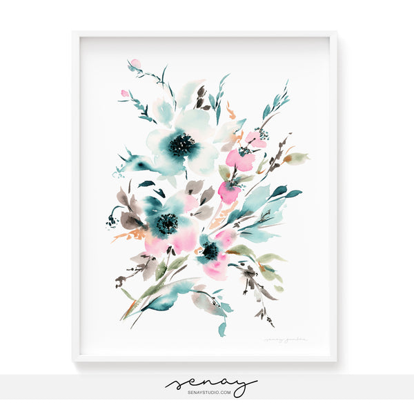 Beautiful watercolour floral art print by SenayStudio.com