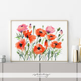 Gorgeous Poppy Garden Loose Watercolour Artwork Giclee  at senaystudio.com