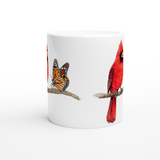 Red Cardinal Bird and Monarch Butterfly Mug 11oz