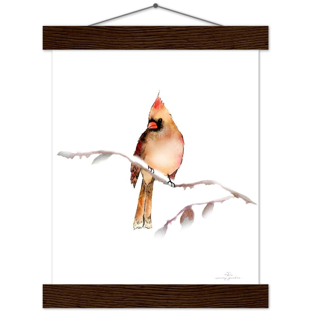 Fawn Cardinal Art Print & Hanger