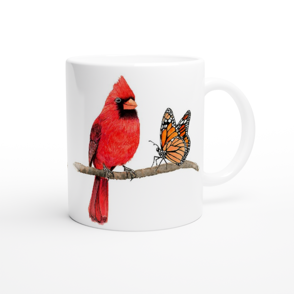 Red Cardinal Bird and Monarch Butterfly Mug 11oz